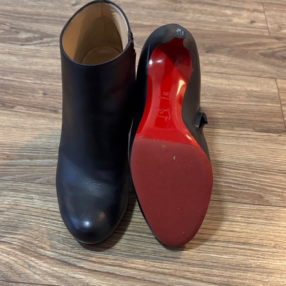 Christian Louboutin Black Leather Ankle Booties with Red Soles